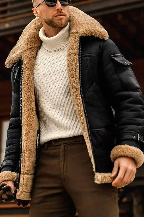 Blouson Cuir Brun Doublure Fourrure Élégant