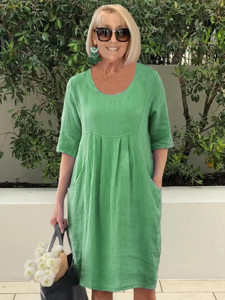 Robe Femme Coton Doux - Tunique Midi Confort avec Poches - PanierRoyale