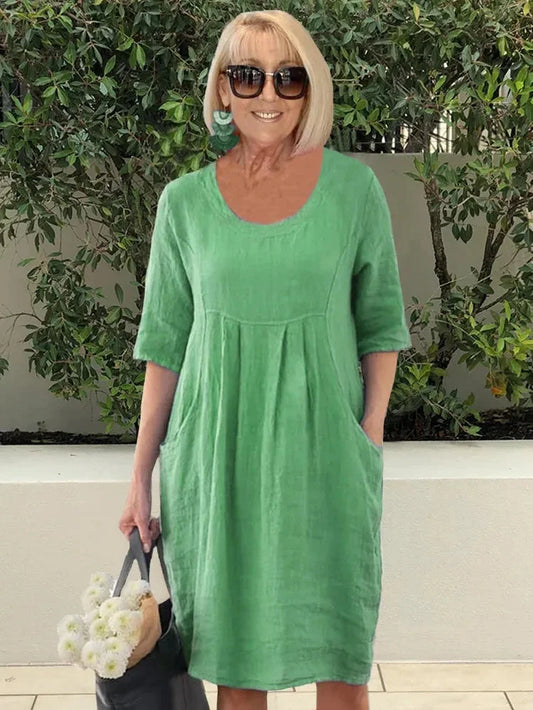 Robe Femme Coton Doux - Tunique Midi Confort avec Poches - PanierRoyale