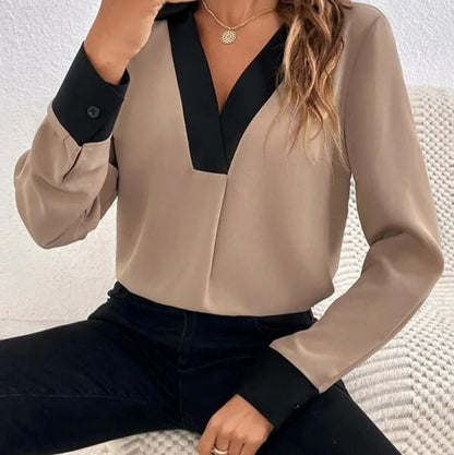 Chemisier Femme Élégant Col V Manches Longues - PanierRoyale