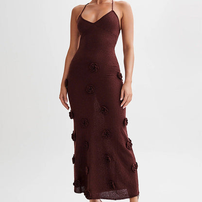 Robe Femme Été légère avec Fleurs Brodées et Bretelles Fines
