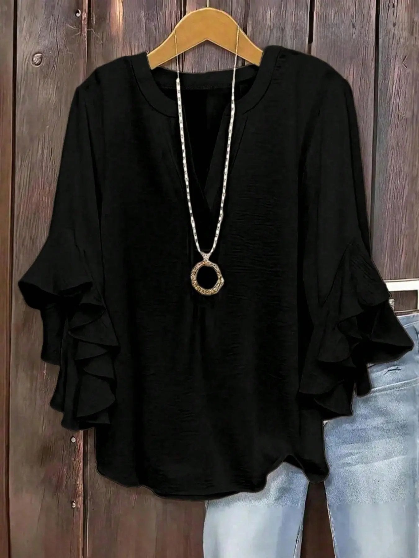 Blouse Femme Manches Volantées Col V Élégant
