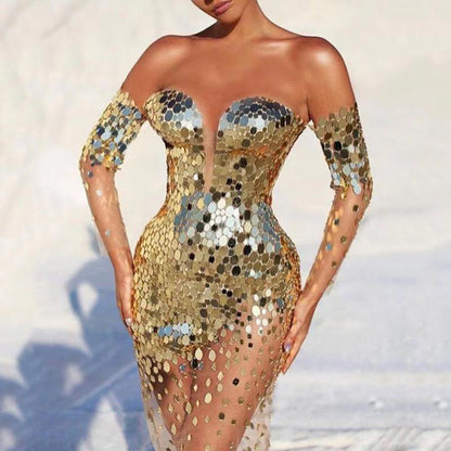 Robe de soirée Femme Tissu scintillant Coupe élégante