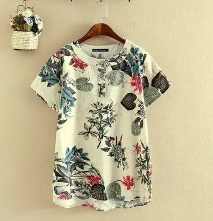 Chemisier Femme Floral Décontracté en Coton