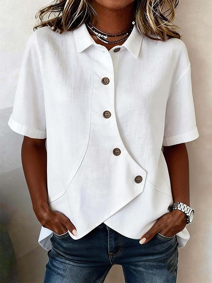Chemise Femme Asymétrique Boutons Col Structuré Élégant - PanierRoyale