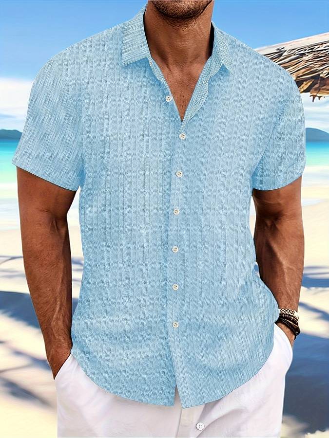 Chemise Homme Décontractée Rayée Manches Courtes