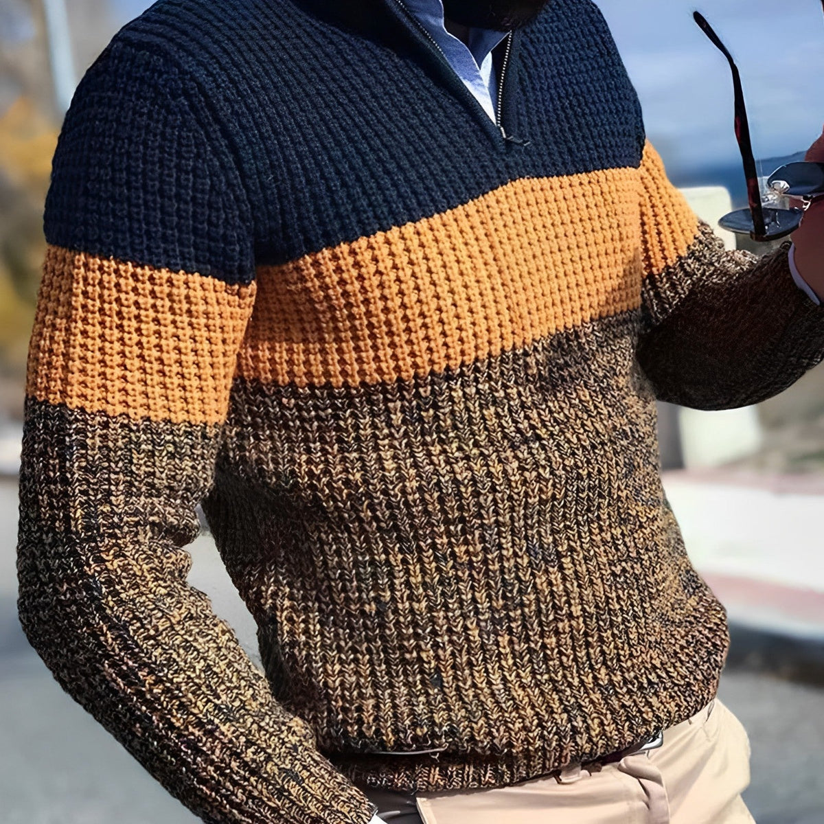 Pull Zippé Bi-Couleur Hiver