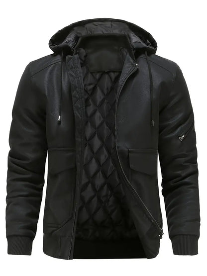 Veste Cuir Hiver Homme - Doublure Polaire et Capuche Amovible