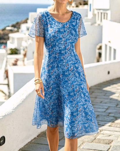Robe Femme Coupe A en Tissu Léger Manches Courtes