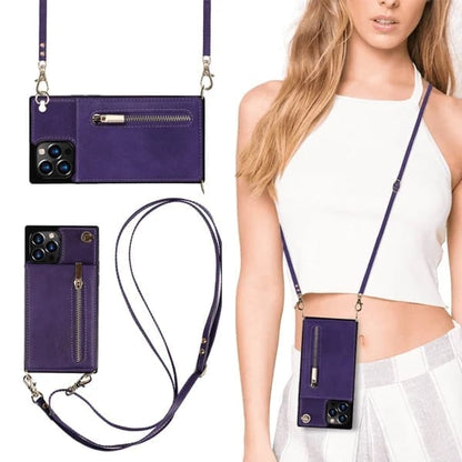 Housse pour iPhone Femme en Cuir avec Porte-cartes Zippé