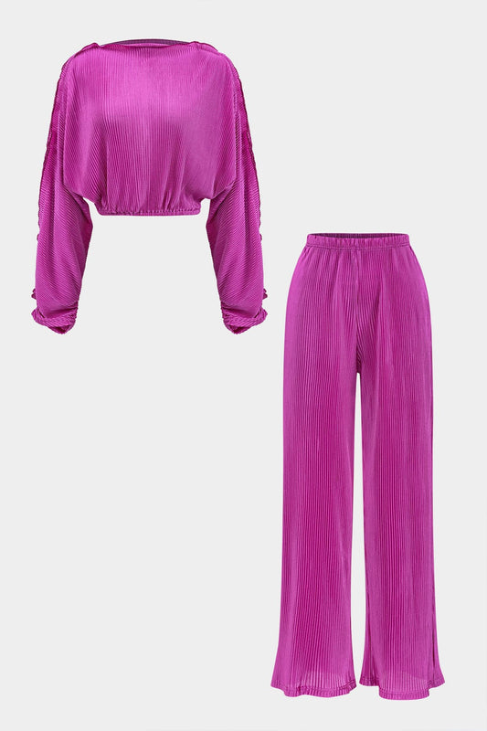 Ensemble Élégant Plissé Crop Top et Pantalon Large - BerlinGlamour