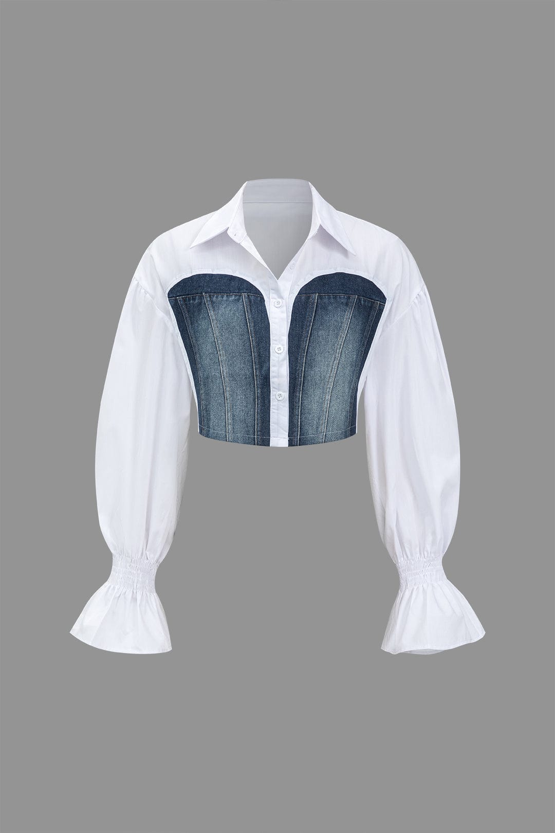 Sunniva | Top court en denim avec manches bouffantes - BerlinGlamour