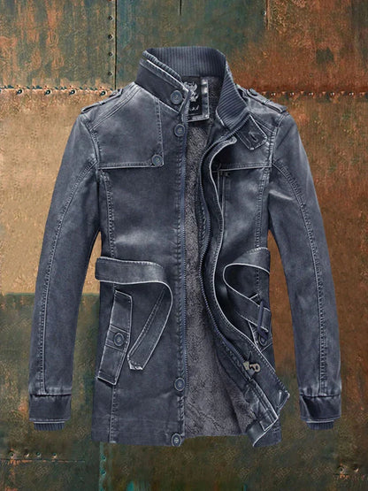 Veste en Cuir Homme Élégant avec Doublure Polaire et Fermeture Éclair