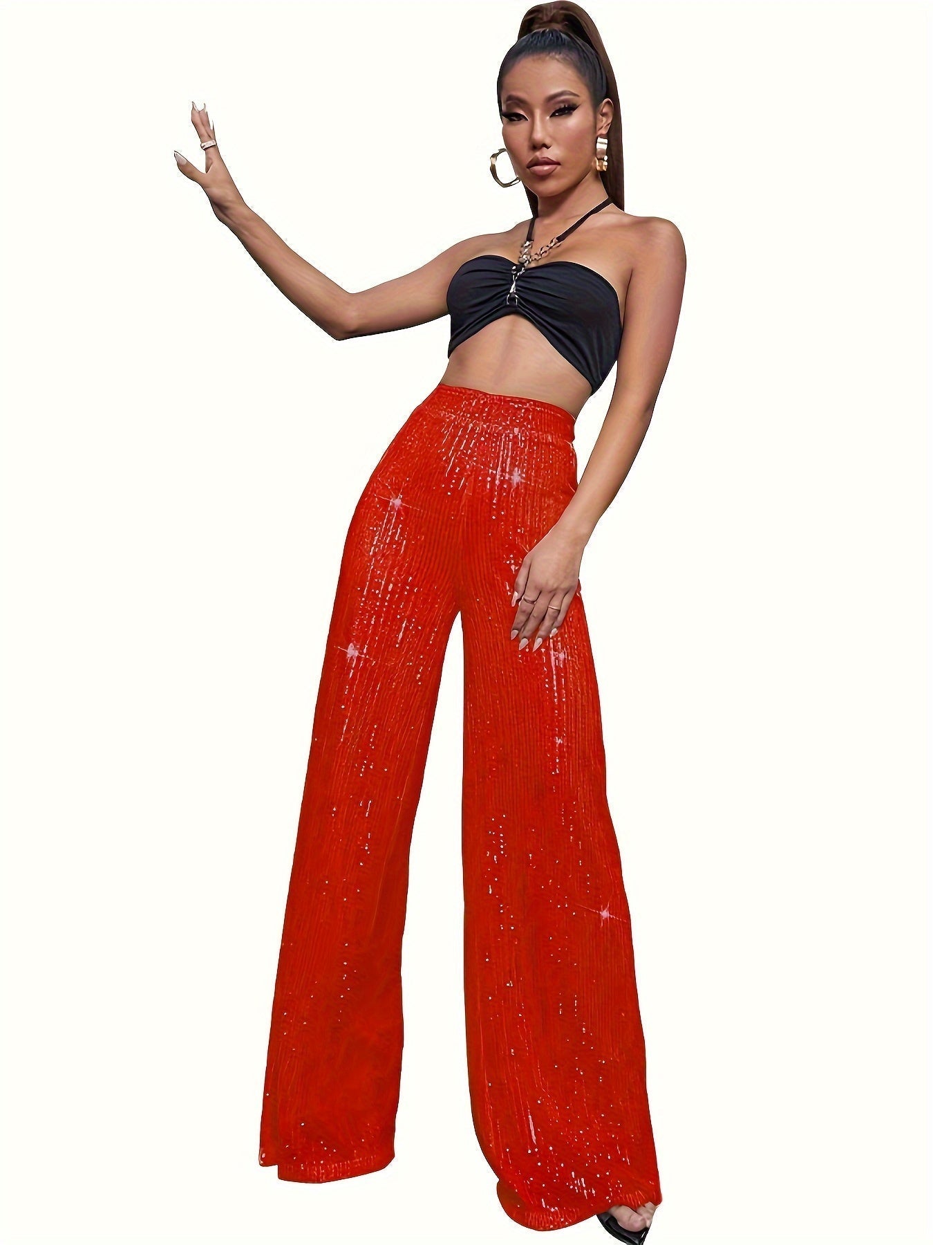 Pantalon Classique Taille Haute Plissé Élégant