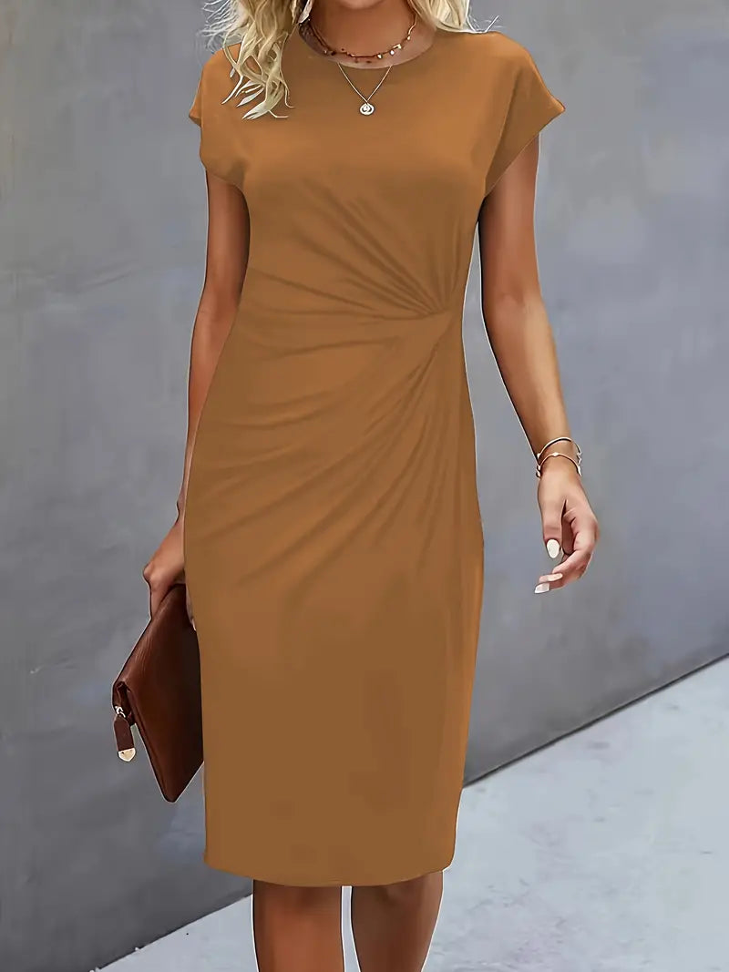 Robe Femme Colore Unie Mi-Longue Élégante