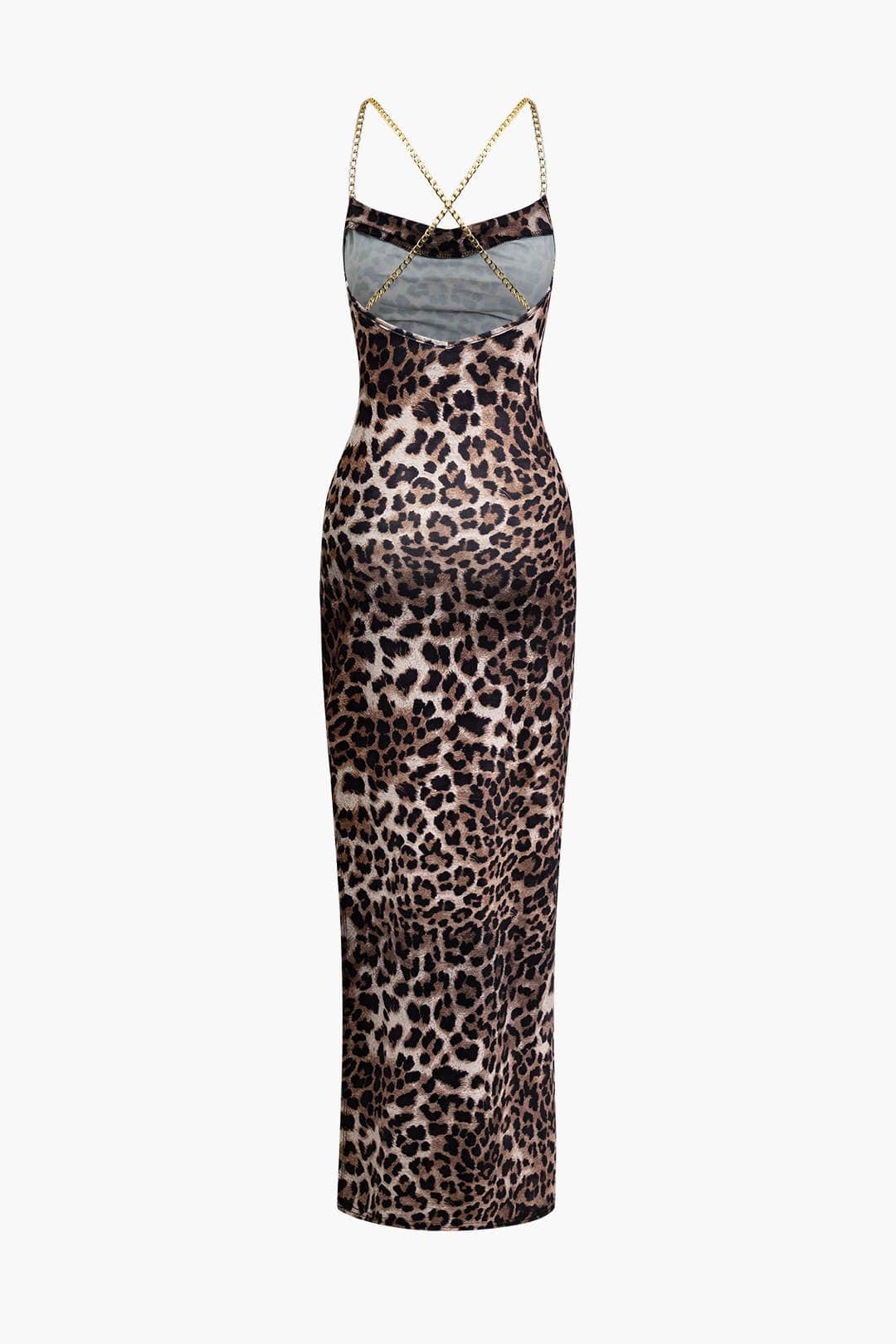 Robe Maxi Léopard Élégante avec Fente sur le Côté