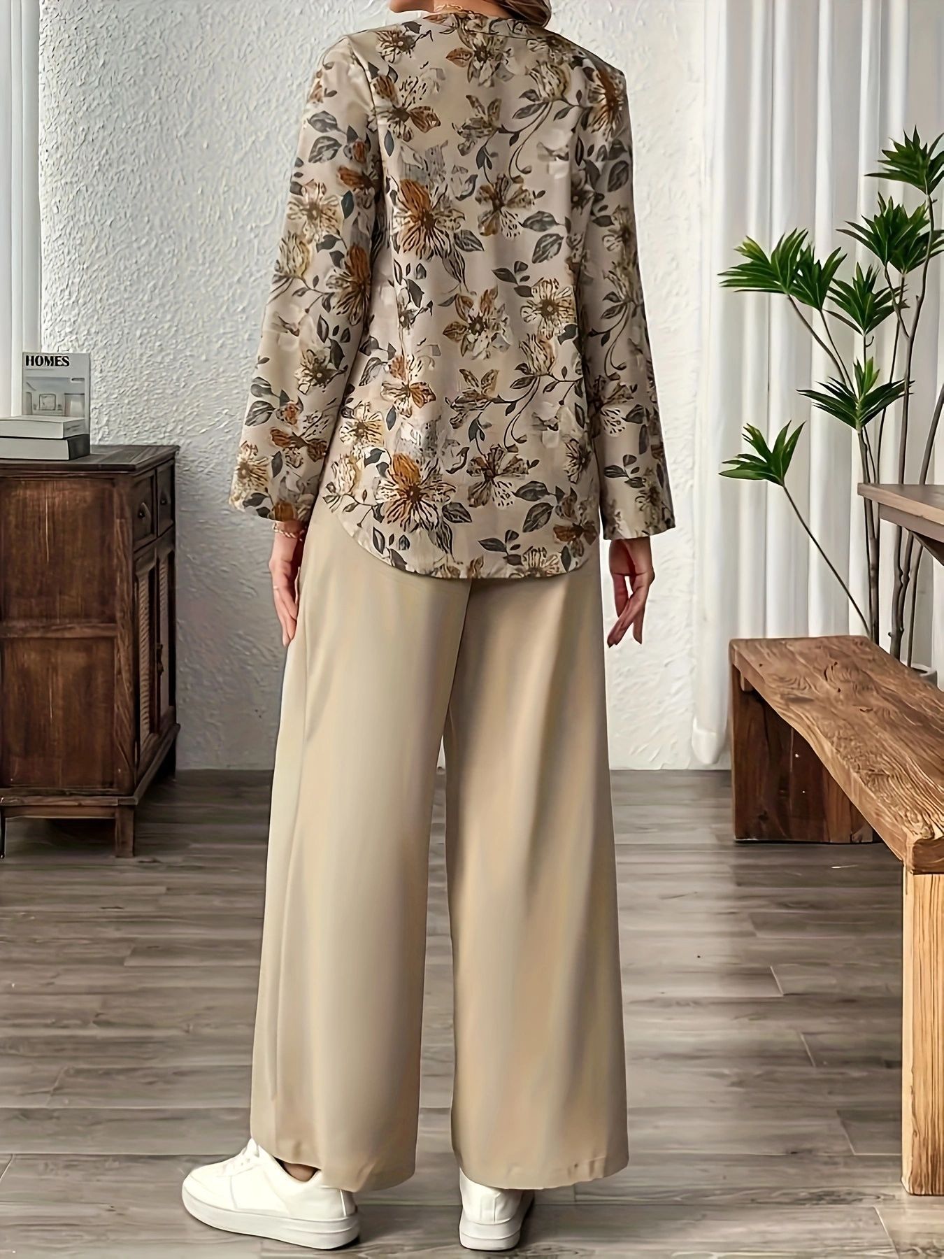 Ensemble Femme Blouse Fluide Imprimé et Pantalon Large Coupe Ample