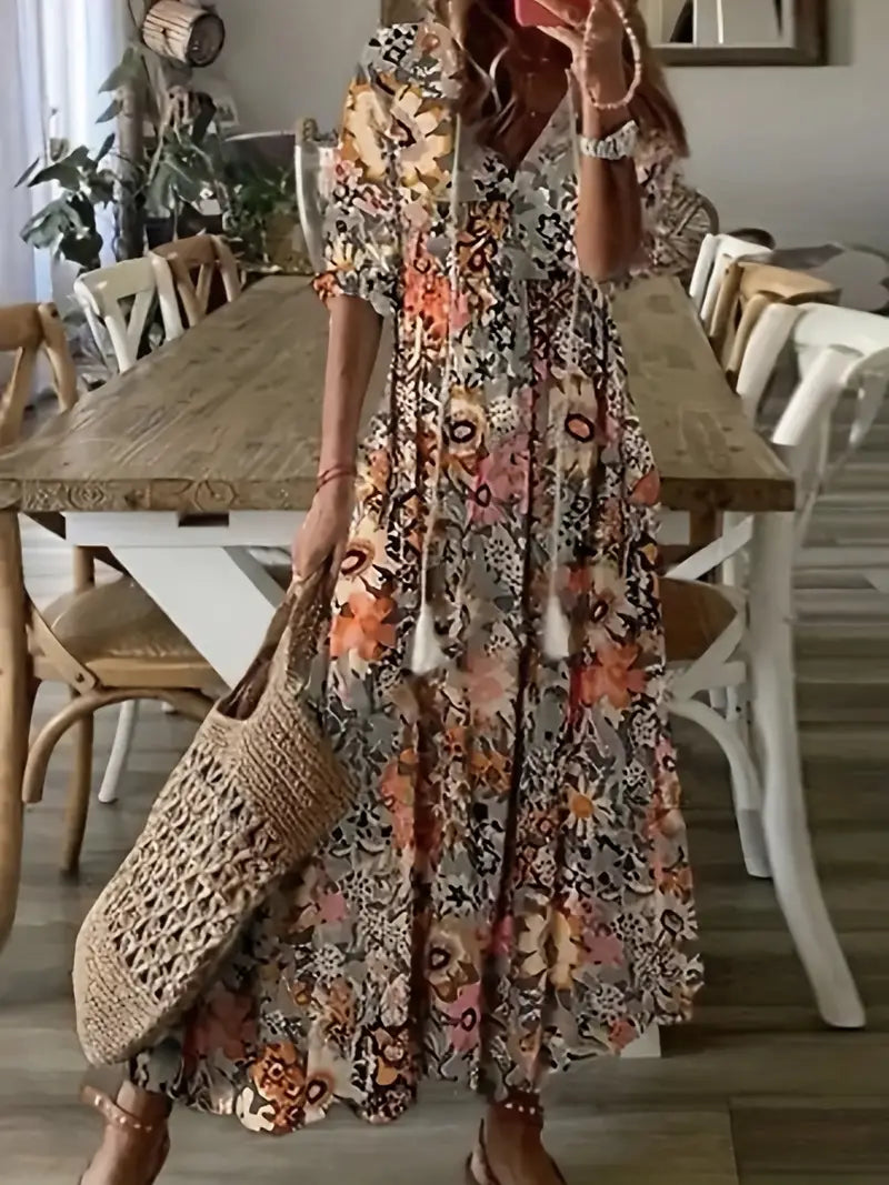 Robe Été Chiffon Léger avec Volants et Col en V
