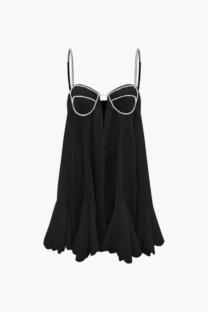 Robe Cocktail Féminine avec Bretelles Strass pour Soirée