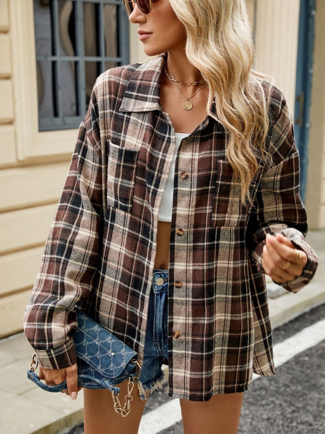Chemise Femme à Carreaux Manches Longues Élégante et Chic
