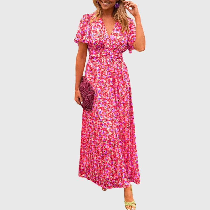 Robe Femme Longue Fleurs Manches Courtes