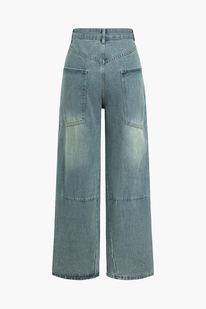 Jean Femme Haut de Jambe Élargi Denim
