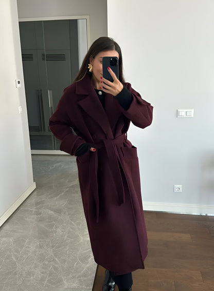 Manteau Femme Grande Taille Élégant en Laine Bordeaux