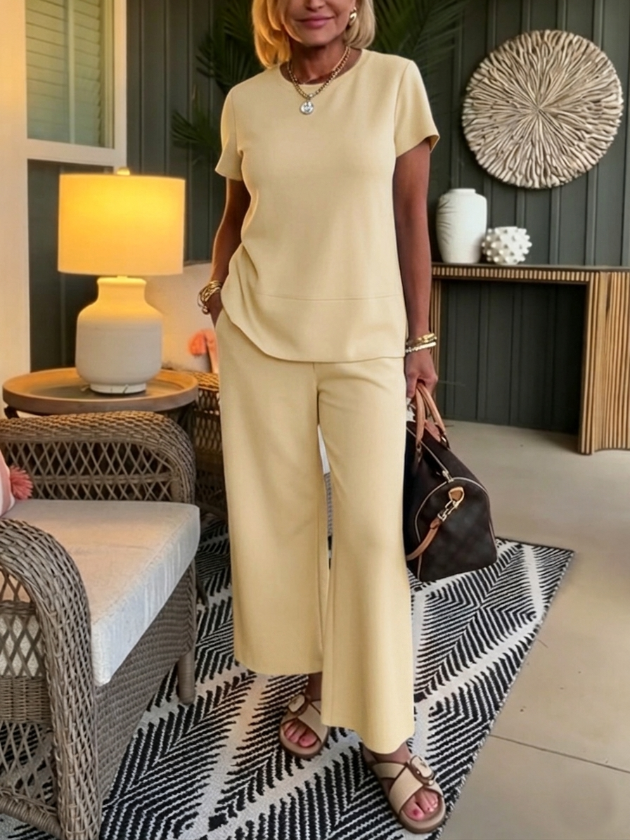 Ensemble Deux Pièces Femme Tissu Fluide Coupe Élégante Minimaliste - PanierRoyale