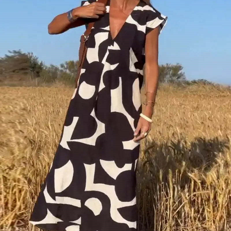 Robe Femme Décontractée Col V Colorée Style Bohème - PanierRoyale