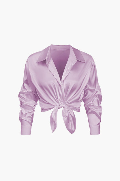 Blouse Élégante en Soie Satinée Longue Manche