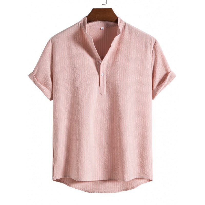 Chemise Homme Été Rayures Col Rond Décontracté