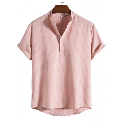 Chemise Homme Été Rayures Col Rond Décontracté