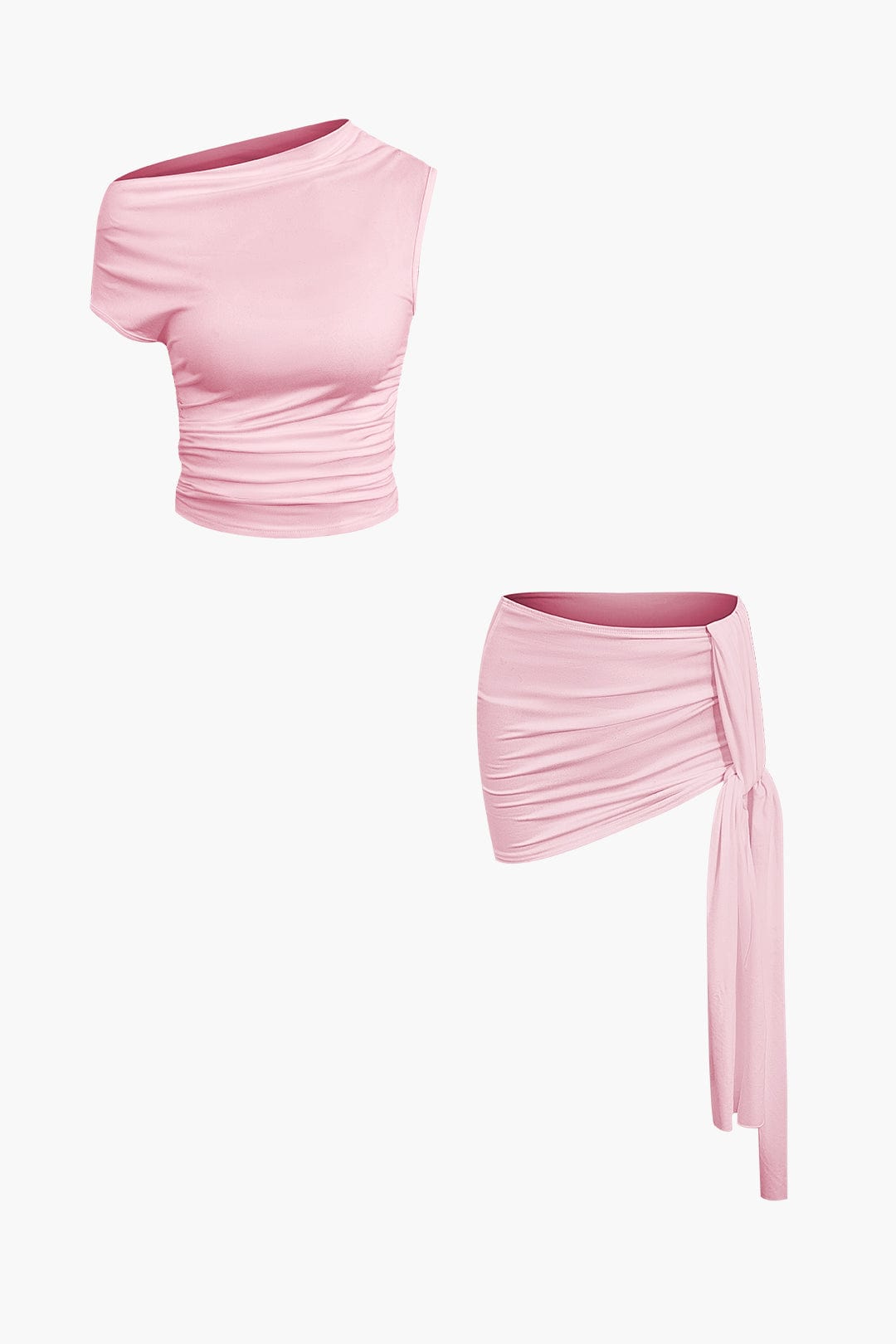 Top Épaule Uniquement & Mini Jupe Drapée pour Soirée Glamour