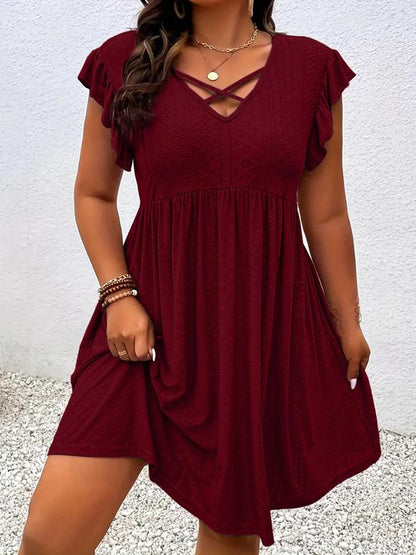Robe Femme Décolleté Découpé Manches Volantées