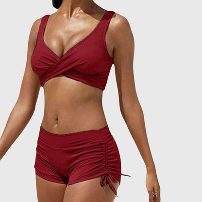 Bikini Femme Deux Pièces Crop Torsadé Short Froncé Ajustable