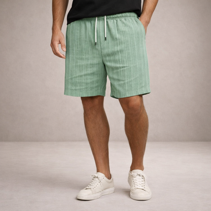 Short Homme Lin Mélangé Taille Cordon Coupe Décontractée