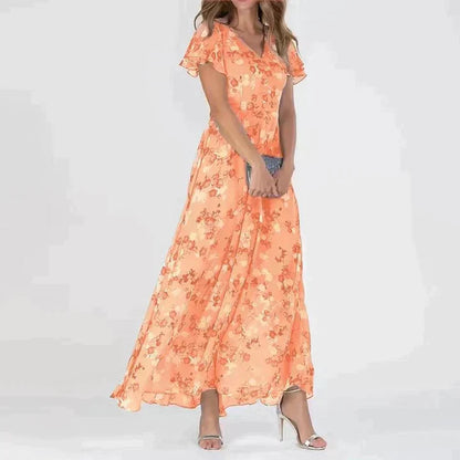 Robe Longue Élégante Imprimée Fleurs, Coupe Droite et Fluidité Féminine