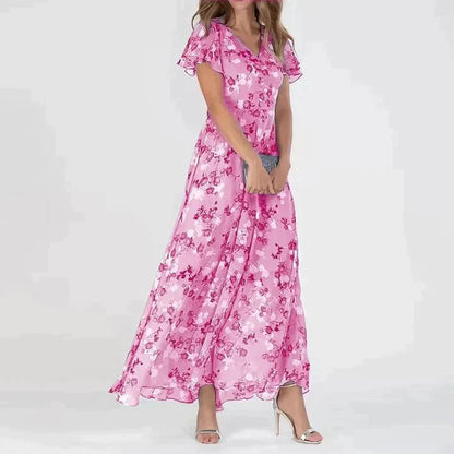 Robe Longue Élégante Imprimée Fleurs, Coupe Droite et Fluidité Féminine