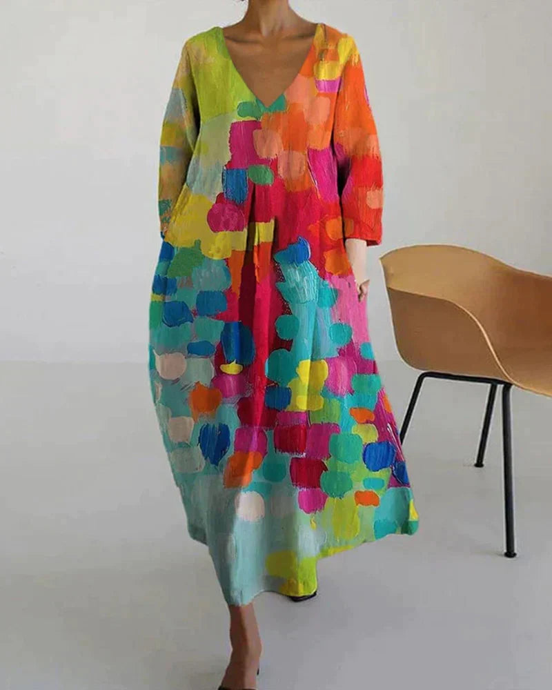 Robe Femme Imprimé Abstrait Coupe Droite Manches Longues - PanierRoyale