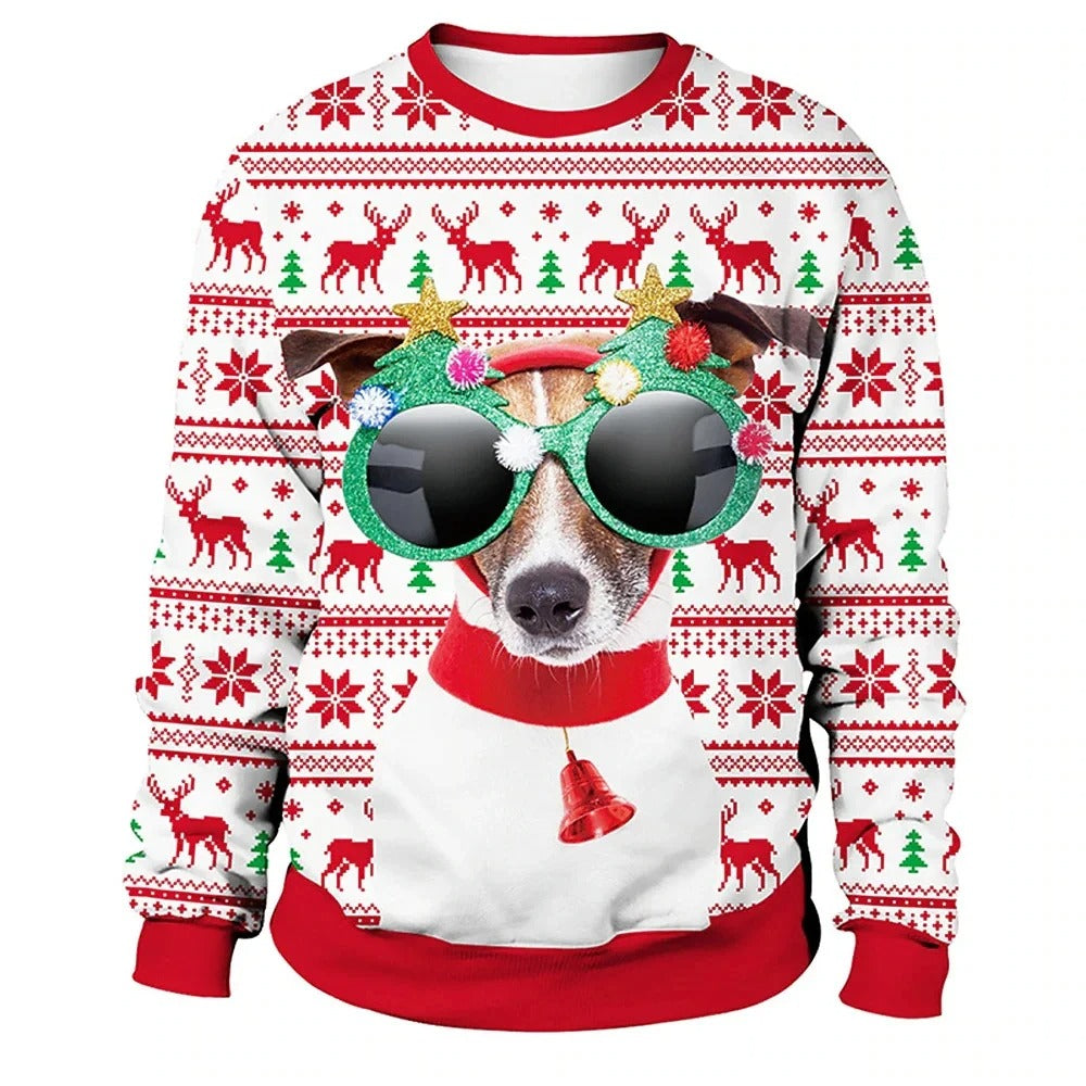 Pull de Noël Rouge Brillant avec Cerf Pour Homme et Femme