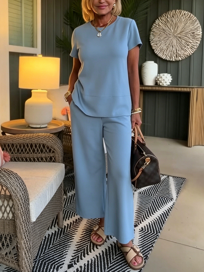 Ensemble Deux Pièces Femme Tissu Fluide Coupe Élégante Minimaliste