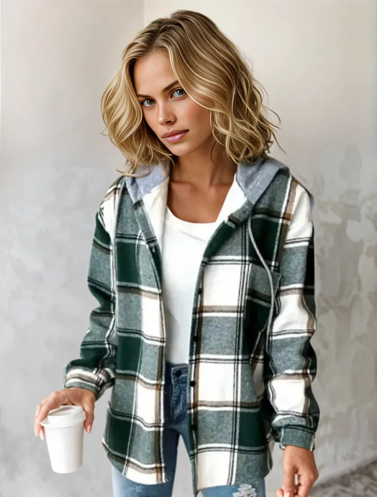 Chemise carreaux femme verte et blanche décontractée - PanierRoyale