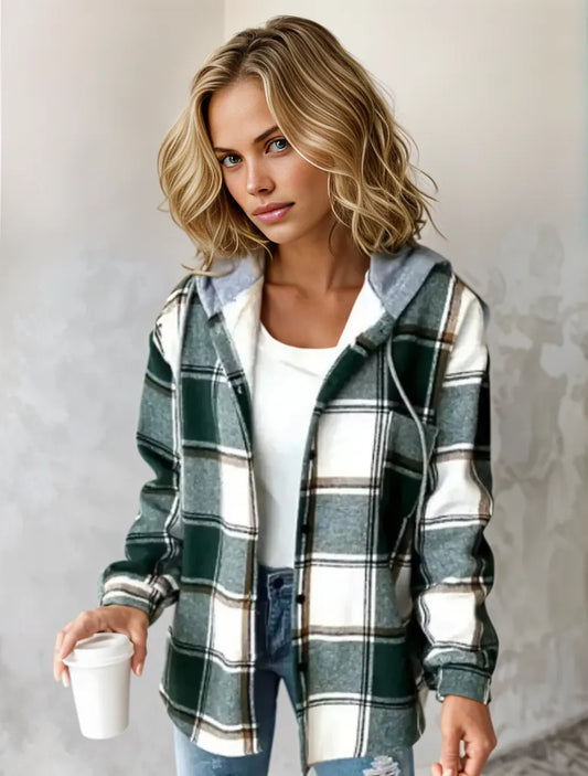 Chemise carreaux femme verte et blanche décontractée - PanierRoyale