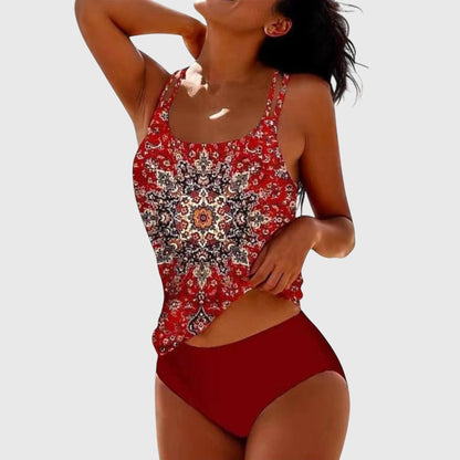 Tankini Deux Pièces Femme Bretelles Doubles Coupe Ajustée