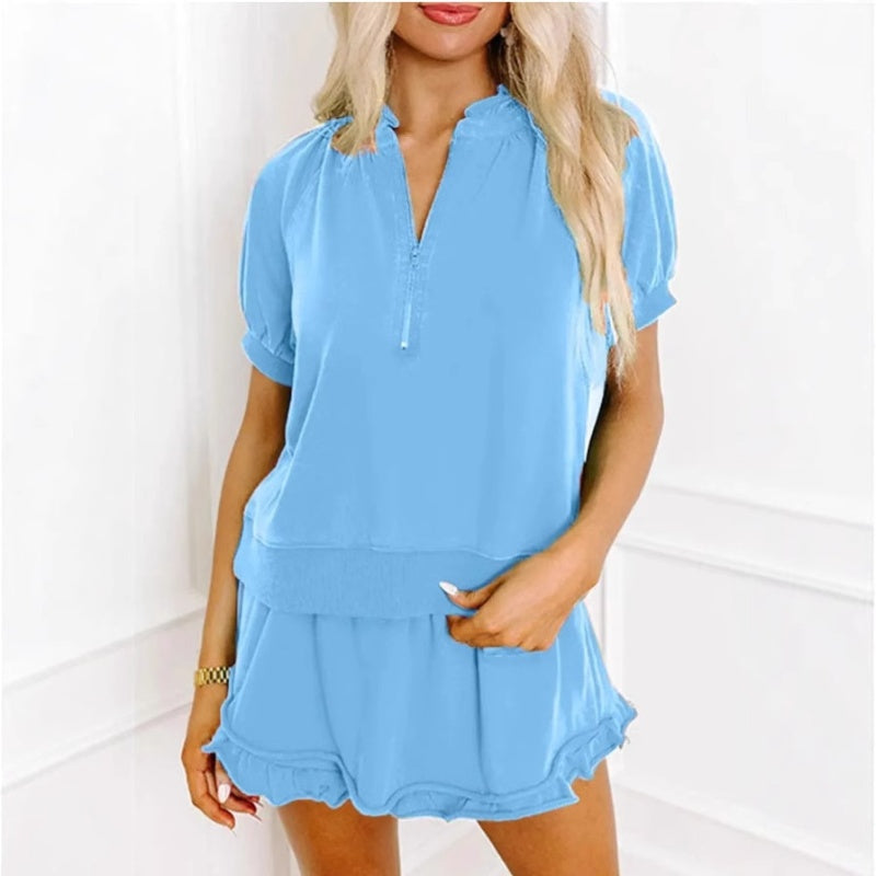 Ensemble Femme Haut Zippé et Short Volanté