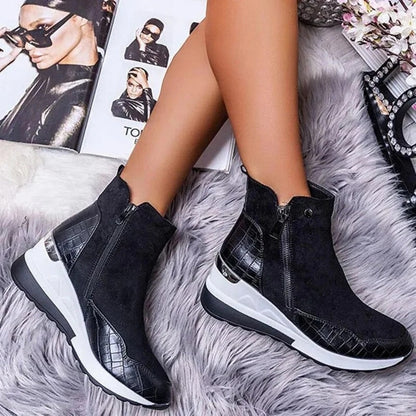 Bottines Femmes Marine à Lacets et Semelle épaisse