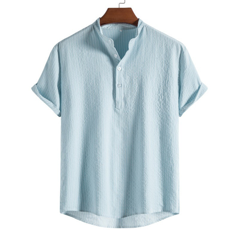 Chemise Homme Été Rayures Col Rond Décontracté