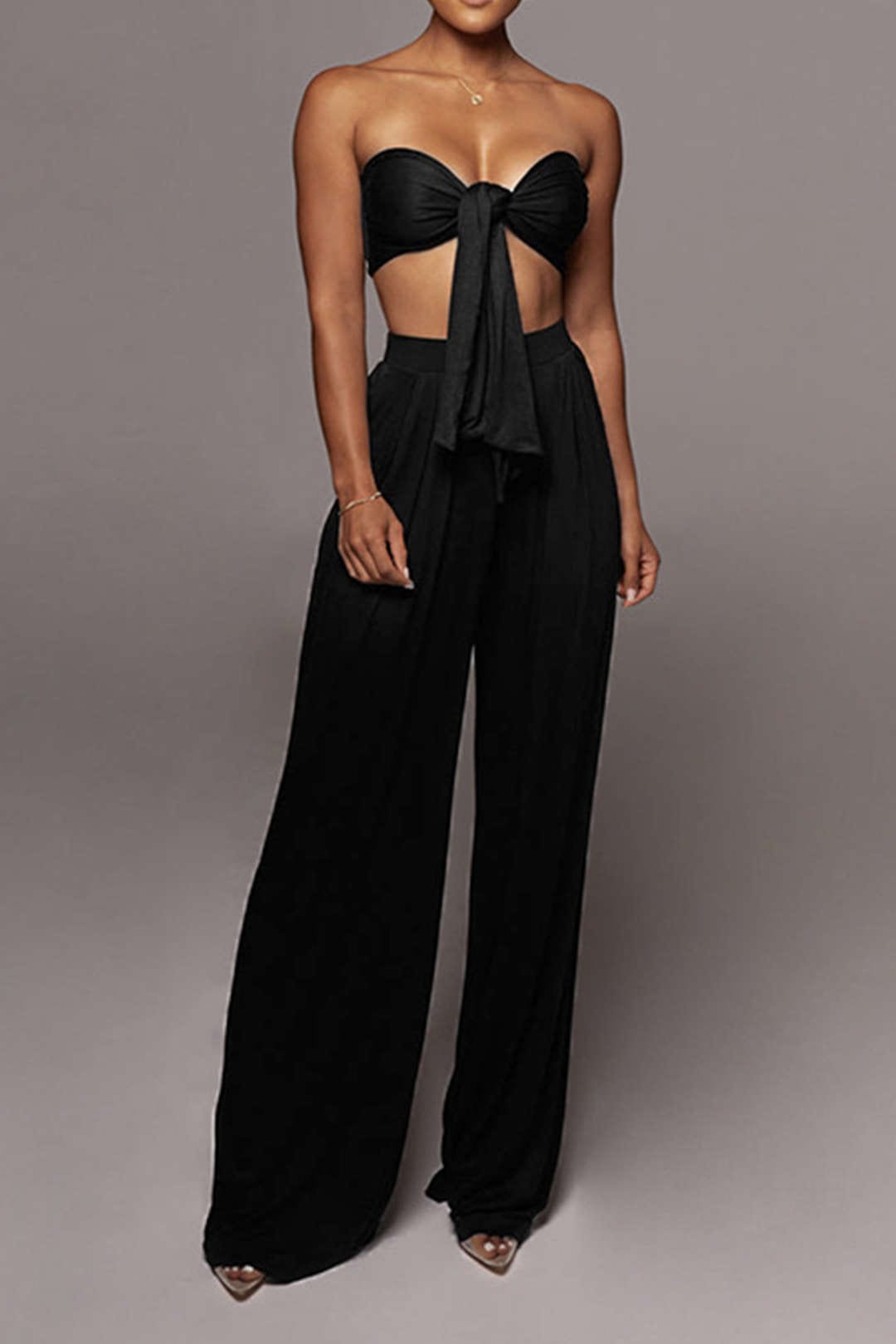 Ensemble Deux Pièces Élégant avec Bandeau et Pantalon Large