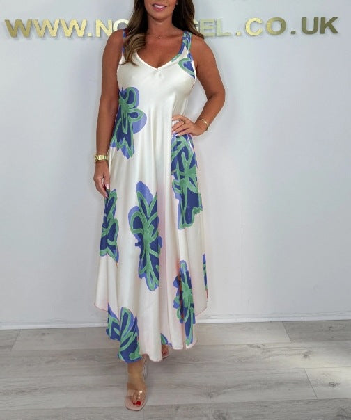 Robe Maxi Femme Fluide Imprimée Bretelles Col en V