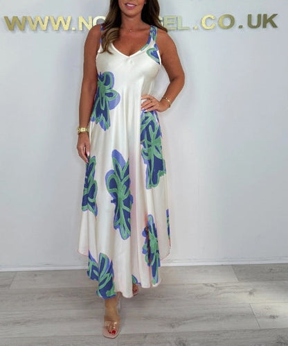 Robe Maxi Femme Fluide Imprimée Bretelles Col en V